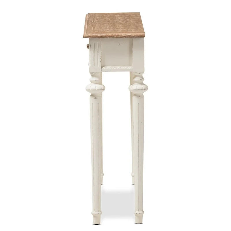 The Gray Barn Keene French Provincial Style Weathered Oak and White Wash Distressed Finish Wood Console Table