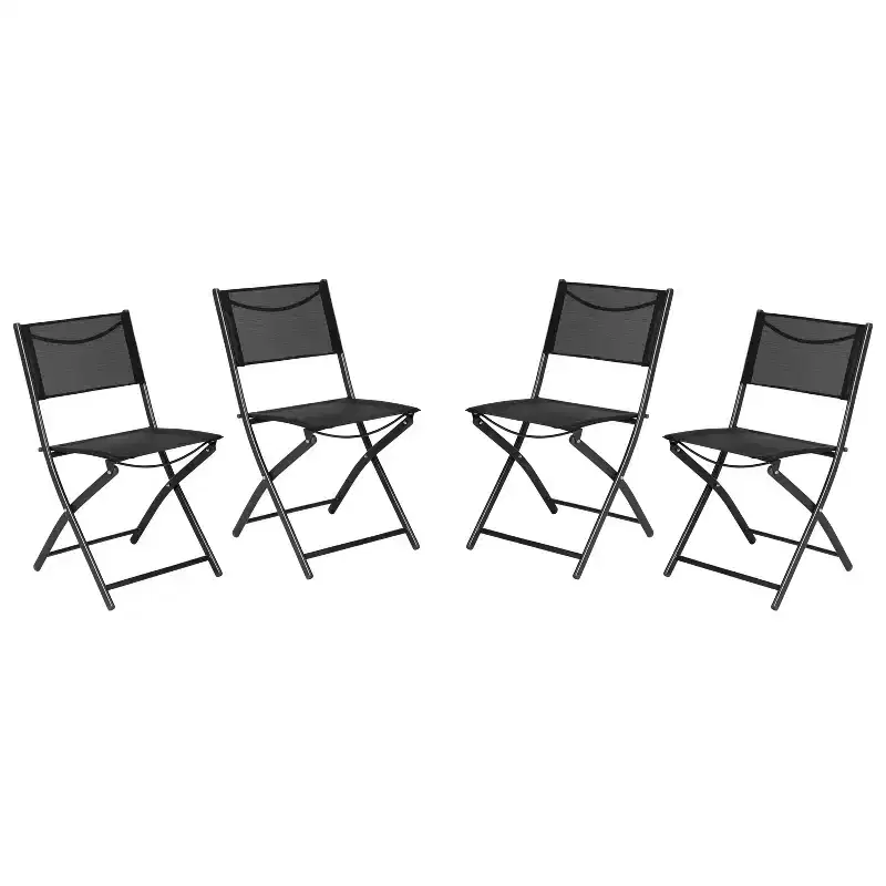 Emma and Oliver Set of 4 Folding Chairs for Indoor/Outdoor Use with Flex Comfort Material and Steel Frames