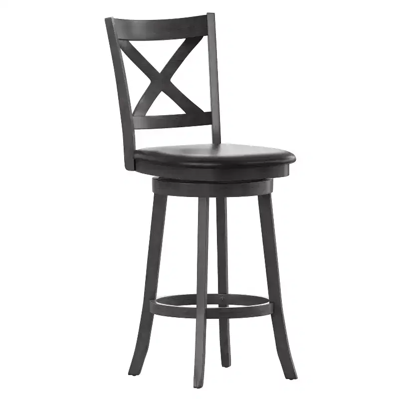 Emma and Oliver Wooden Crossback Pub Style Barstool with Padded Faux Leather Swivel Seat