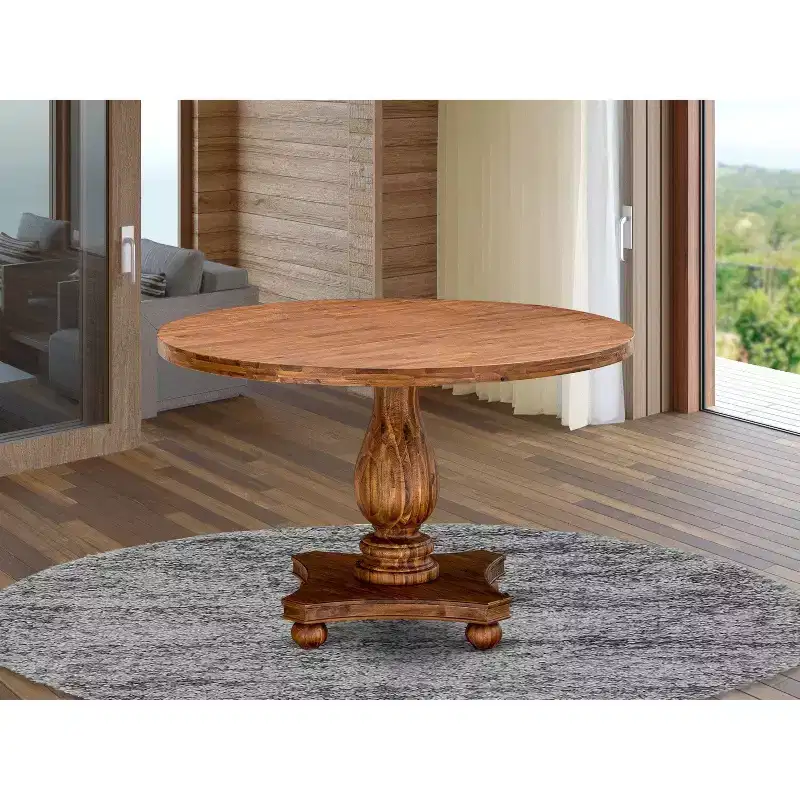 Round Dining Table Rustic Sandblasting Walnut Finish 48 Inch