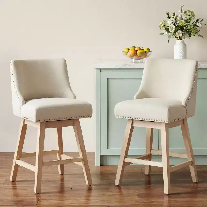 Dyonery modern style kitchen countertop bar chair, 36-inch high bar, linen fabric, rotatable, set of four