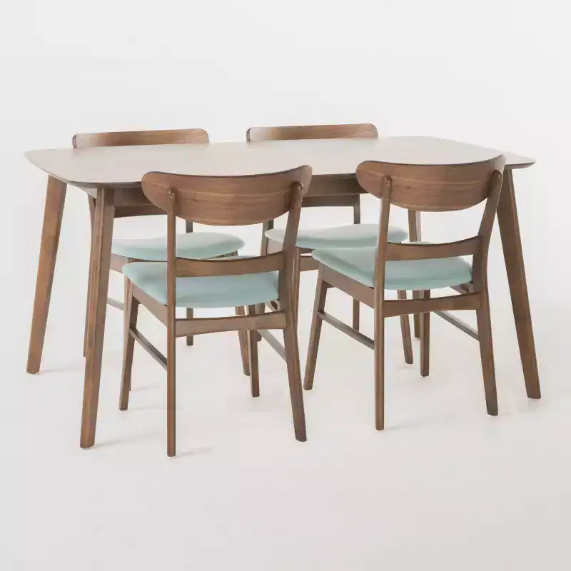 GDFStudio Dimick Mid Century Modern Fabric Upholstered Wood 5 Piece Dining Set