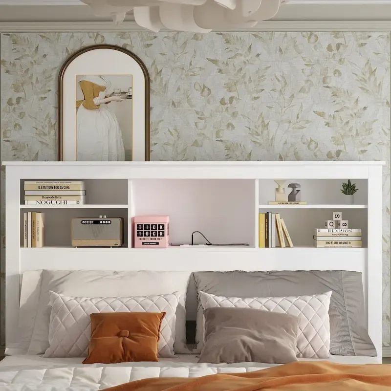 65W x 43H Bookcase Headboard With Light