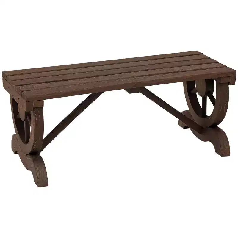Outsunny 2-Person Garden Bench Outdoor Wagon Wheel Porch Bench for Backyard, Patio, Garden