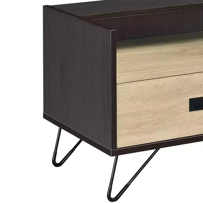 21" Melkree Accent Table Oak/Black Finish - Acme Furniture: Industrial Look, Storage Drawer