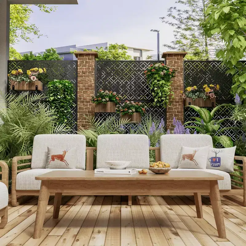 Galvanized Steel Privacy Screen with Leaf Pattern