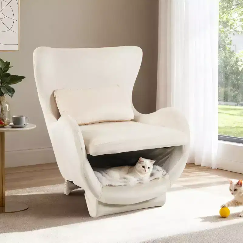 Pet-Friendly Accent Chair, 2-in-1 Velvet Lounge Chair with Upholstered Back for Living Room & Office