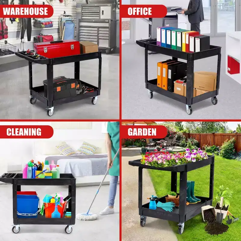 45 x 25-Inch 2-Tier Rolling Utility Cart with Lipped Shelves, 550 lbs Capacity, Heavy-Duty Wheels