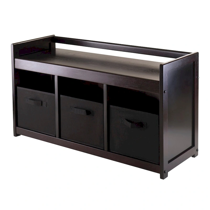 Addison 4-Pc Storage Bench with 3 Foldable Fabric Baskets - 37.4W x 13.3D x 20.8H