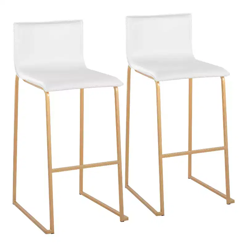 LumiSource Set of 2 Mara Upholstered Barstools White/Gold: Faux Leather, Steel Frame, Fixed Height