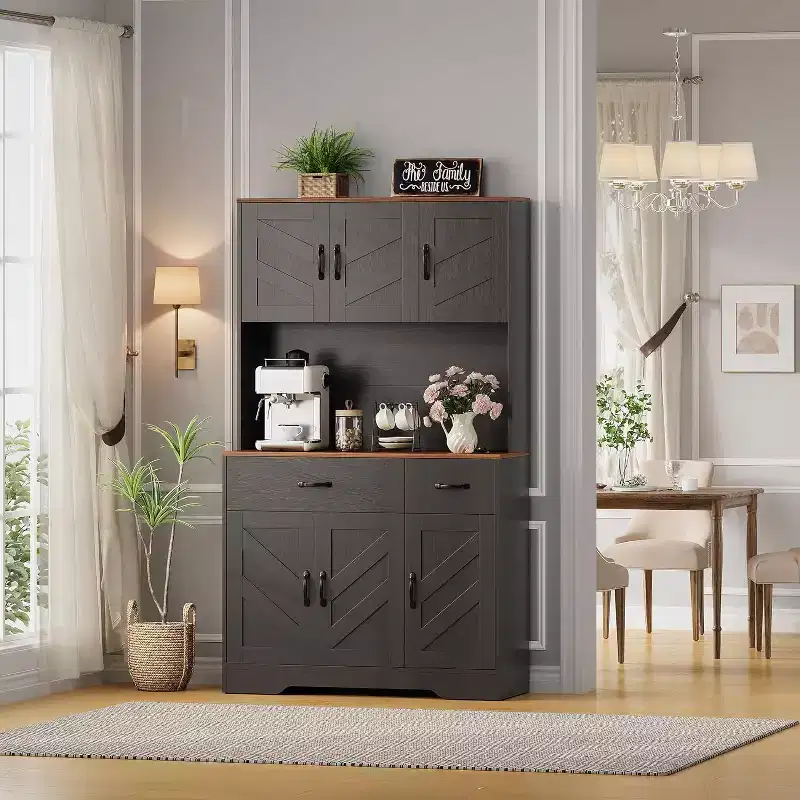 Acekool White 71 Kitchen Pantry Cabinet with Charging Station, Drawer & Adjustable Shelves, Farmhouse Storage for Dining or Living Room
