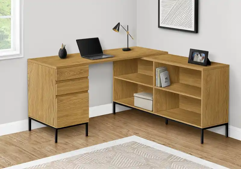 60 L-Shaped Office Desk with 3-Drawers & 4 Cubbies