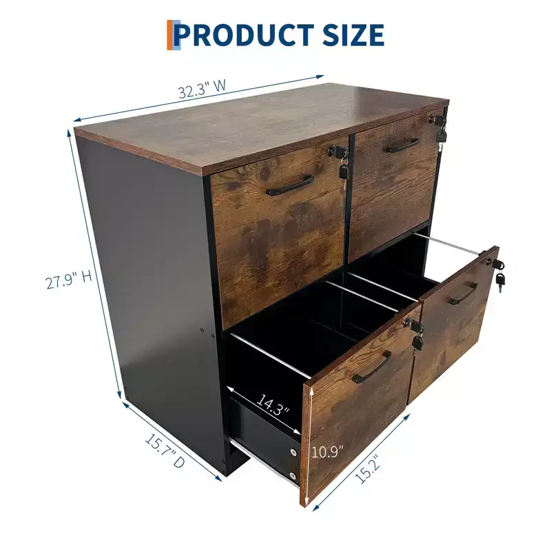 4 Drawer File Cabinet with Lock, Printer Stand, Wood Filing Cabinets for Home Office, Storage Organizer with Adjustable Hanging Rail
