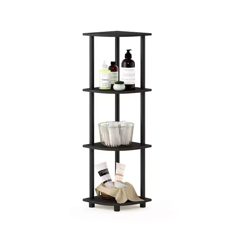 Furinno 4-Tier Corner Display Rack Multipurpose Shelving Unit Bathroom Storage Shelf,Espresso/Black