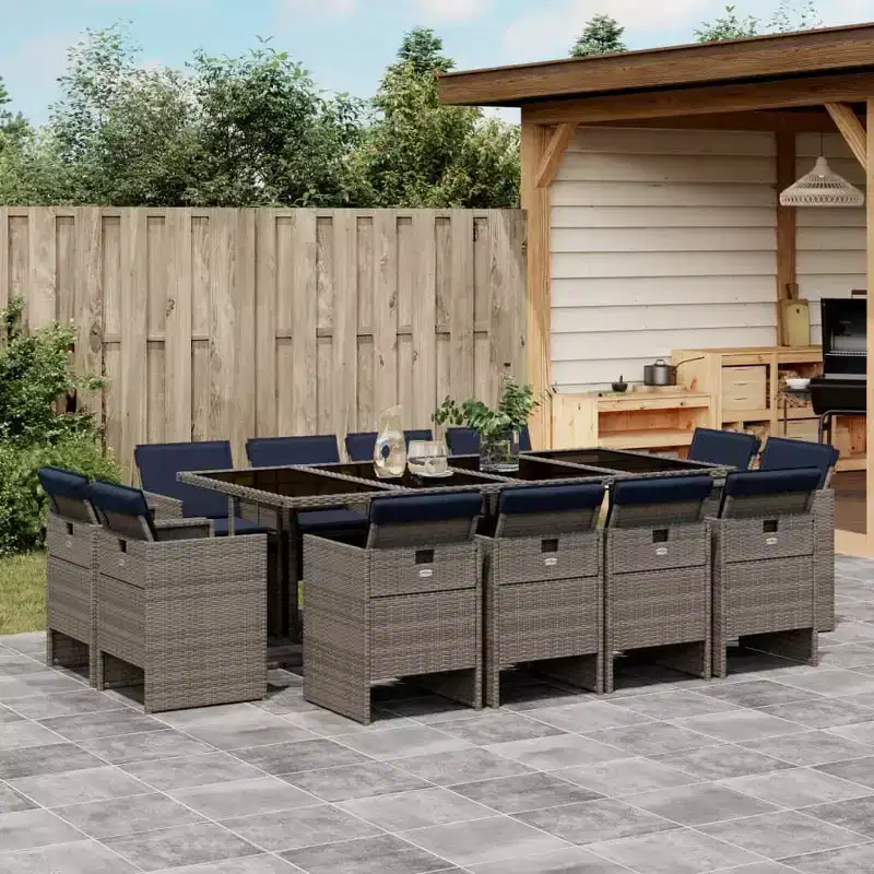 vidaXL Patio Dining Set Set of 12 Gray and Black