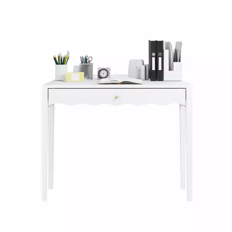 White Makeup Vanity Dressing Table with Drawer, Compact Writing Desk & Entryway Console Table (Table Only)