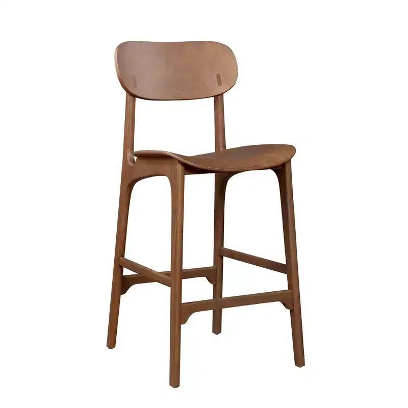 Wood Bar Stool, Square Seat, Mid Back, 30