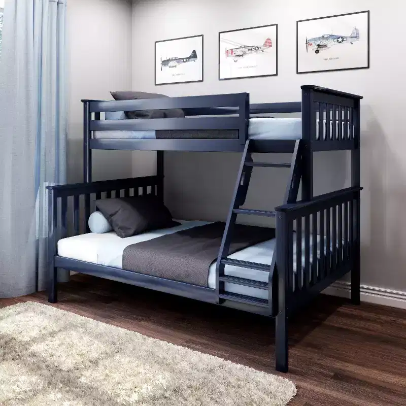 Max & Lily Bunk Bed Twin over Full Size, Solid Wood Bunk Beds with Ladder for Kids