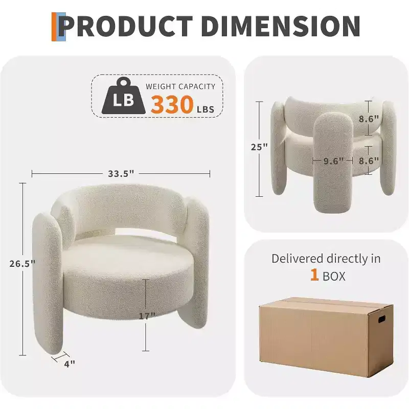Accent Chair Set of 2, Modern Barrel Armchair with Plush Chenille Upholstery for Living Room, Bedroom & Office,Comfortable Round Design,Easy Assembly