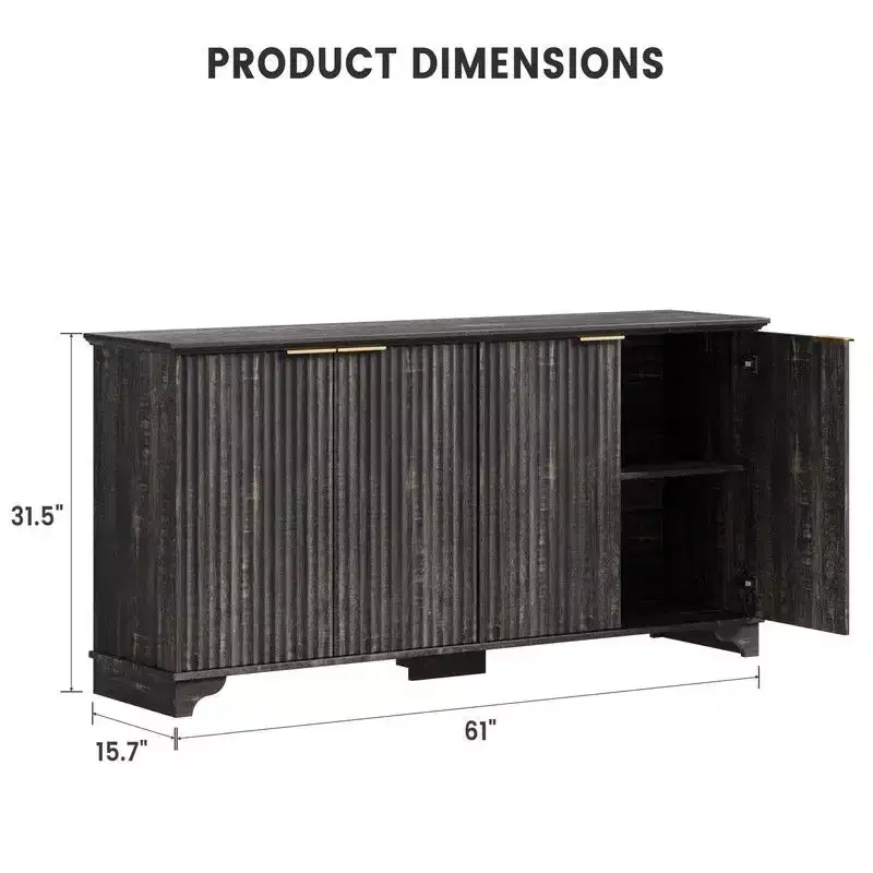 Sideboard Buffet Cabinet with 4 Fluted Doors & Adjustable Shelves, Coffee Bar