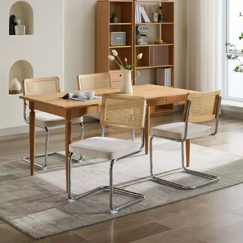 Set of 2 Olive-Green Mid Century Modern Dining Chairs Velvet Accent Chairs with Natural Cane Back and Stainless Chrome Base