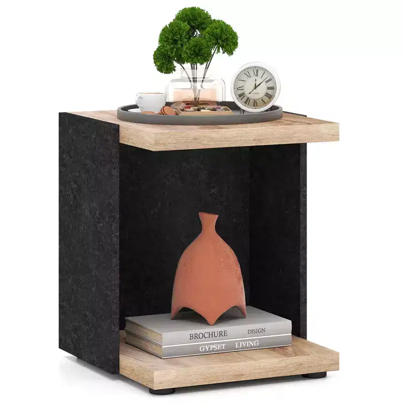 2-Tier Sofa Side Table set of 1/2 with Open Storage Shelf Compact Nightstand for Living Room