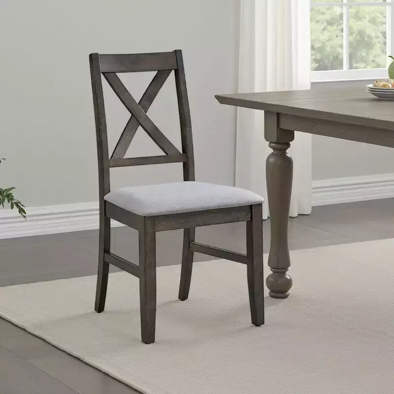 Royal Hampton Dining Chair Set of 2, X Farmhouse Back, Padded Gray and Beige