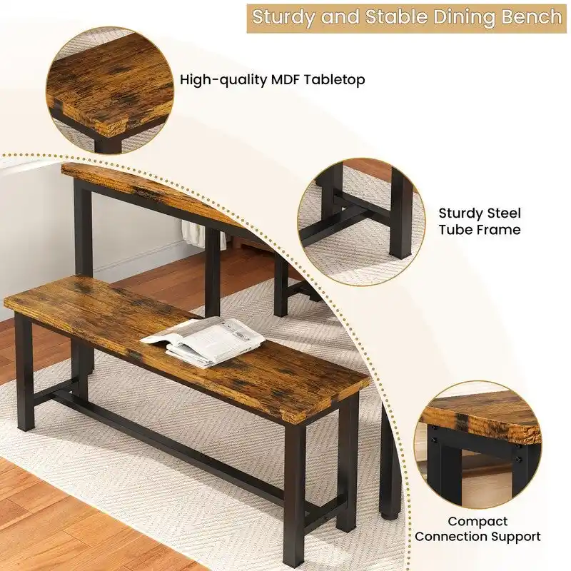 Grondin Industrail Style Dining Bench 2 Pieces Set, Wooden & Steel Dining Benches Set of 2, Durable and Stable Entryway Benches