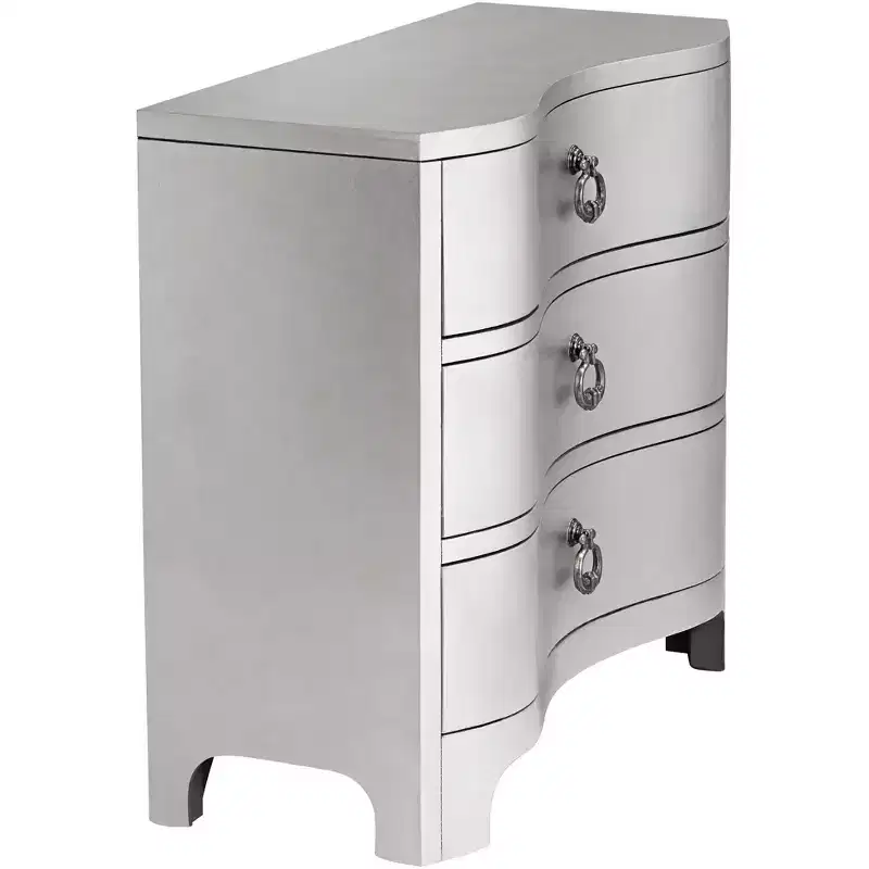 34 Wide 3-Drawer Champagne Silver Leaf Chest