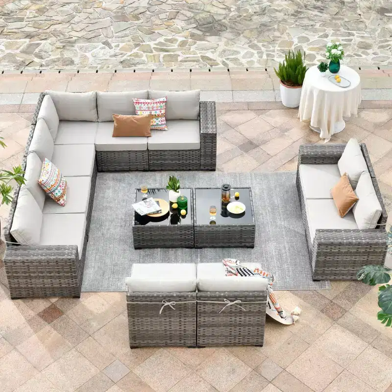 Marlton 12pc Wicker Outdoor Patio Furniture Set Conversation Sofa Sectional with Cushions