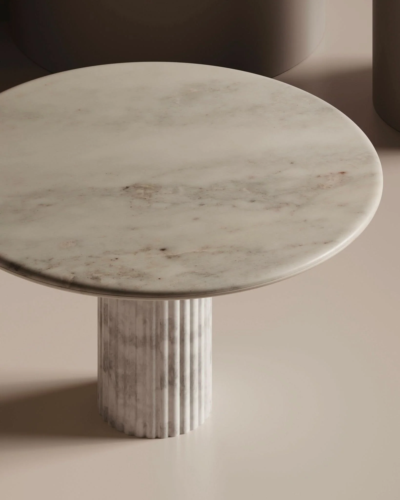Dining Table - The aesthetically pleasing white tabletop perched atop a swirling and scalloped base brings both softness and linearity leaving an...