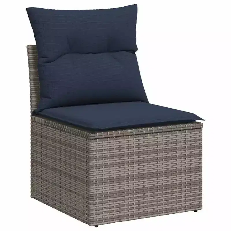 vidaXL Patio Sofa Set Black PE rattan, powder-coated steel Modular - Gray and Blue Without Table