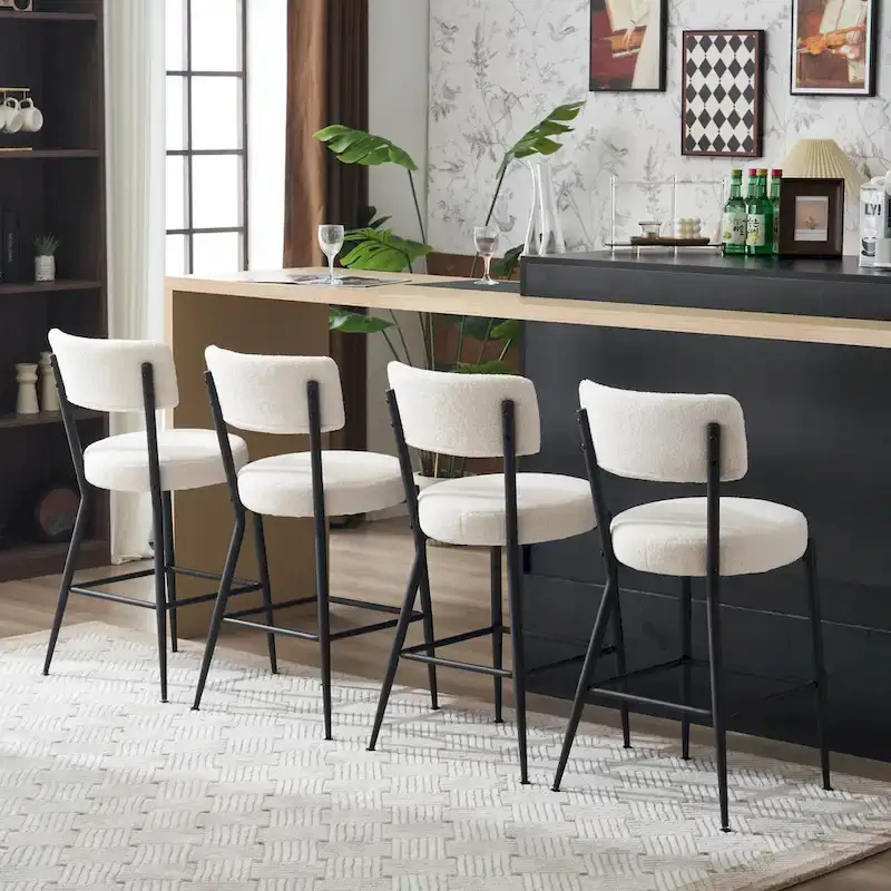Set of 2/Set of 4 Modern Teddy Fabric Upholstered Bar Stools with Metal Base