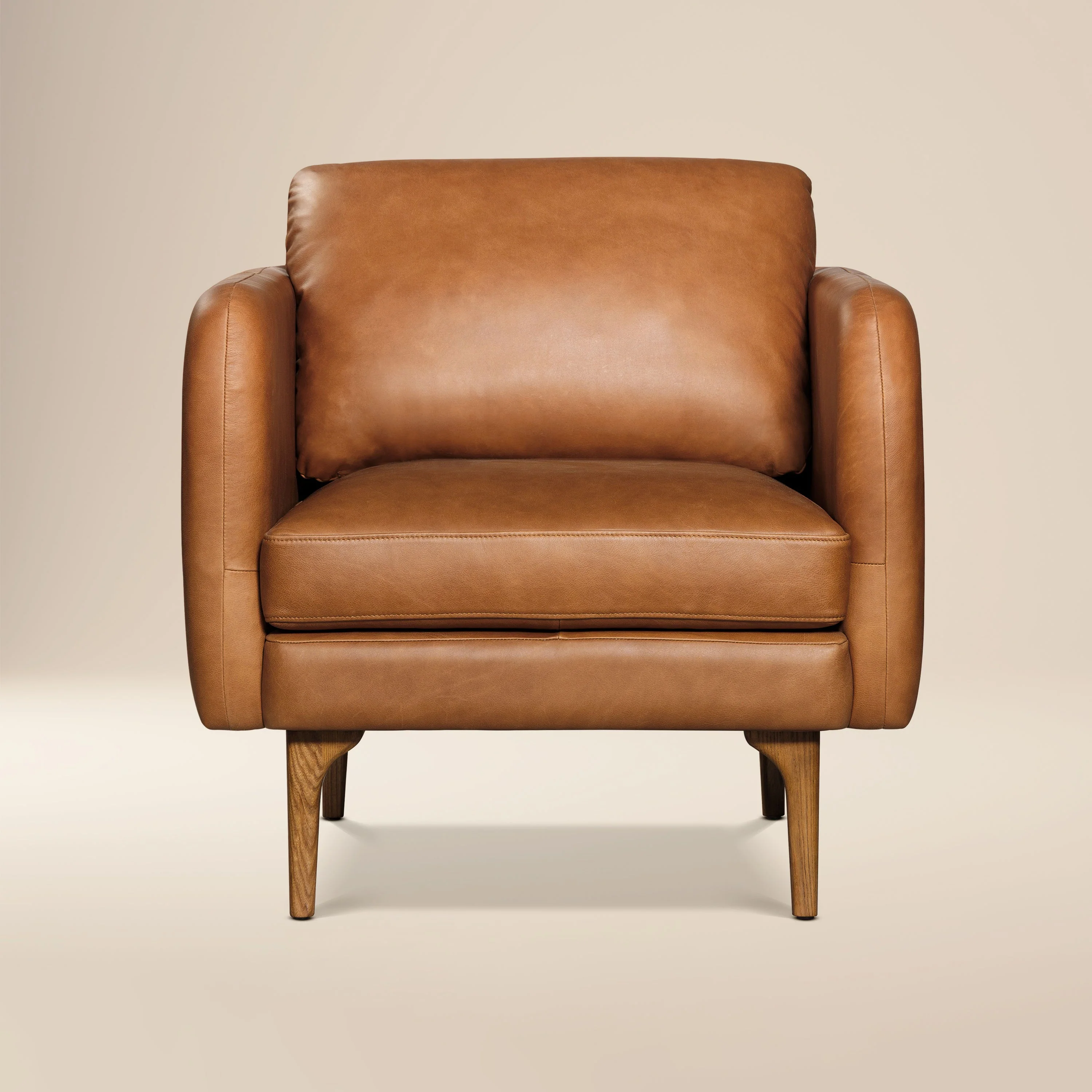Mid-Century Modern Saddle Tan Leather Lounge Chair with Kiln-Dried
