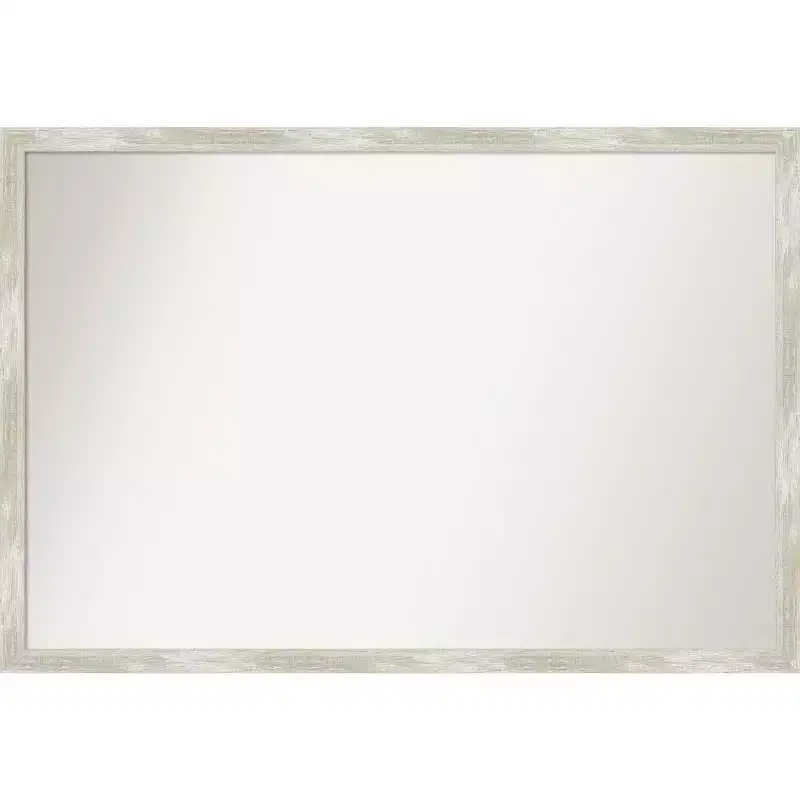 38 x 26 Non-Beveled Crackled Metallic Narrow Wall Mirror - Amanti Art: Modern Rectangle, Polystyrene Frame, Includes Mounting Hardware