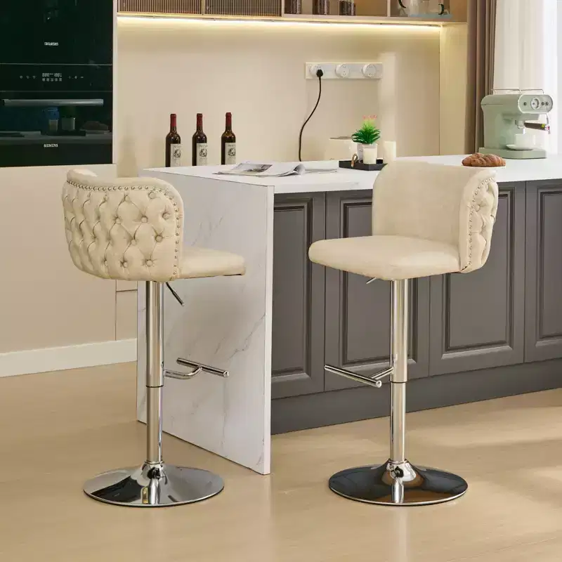 CLIHOME Set of 2 Swivel Barstools Adjustable Seat Height With Chrome Base, Modern PU Upholstered Bar Stools