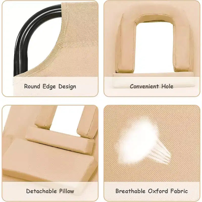 Summit Adventure 5-Position Folding Beach Chair - Padded Pillow & 330LB Capacity, No Assembly (Beige)