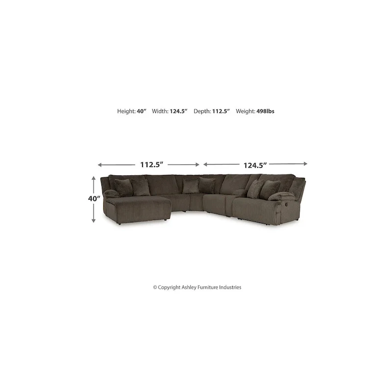 Top Tier Brown 6-Piece Reclining Sectional with Chaise - 147W x 134D x 41H