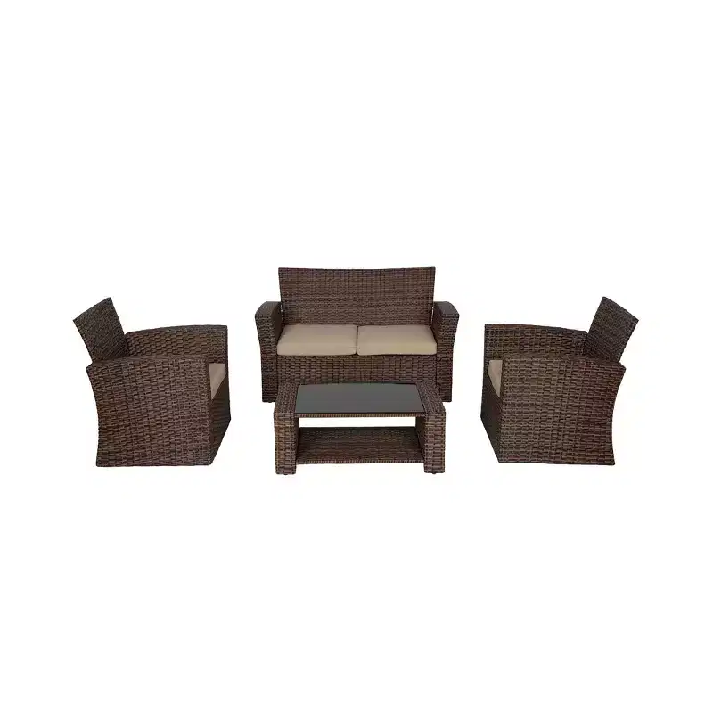 WestinTrends 4 Piece Outdoor Wicker Rattan Conversation Sofa set with Coffee table