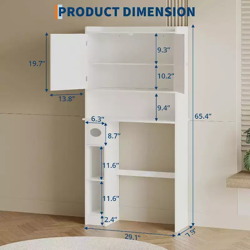 Over Toilet Storage Cabinet with Barn Doors and Adjustable Shelves