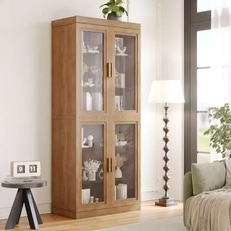 4-Door Glass Storage Cabinet with 4 Shelves