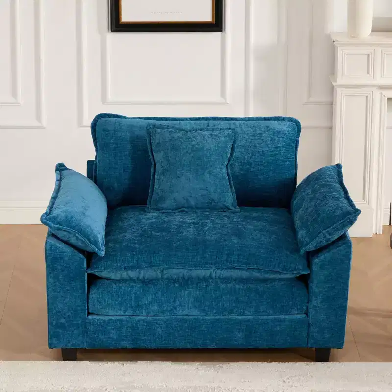 Cloud Sofa Single Seat, Modern Sectional Couch, Comfy Double Layer Upholstered Seat Cushion, Breathable Chenille Fabric