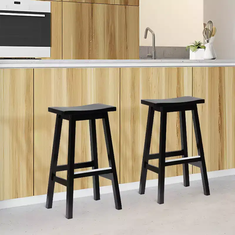 BestMassage Bar Stool Set of 2 Solid Wooden Saddle Bar Stools 24/30 Inch Height Home Furniture