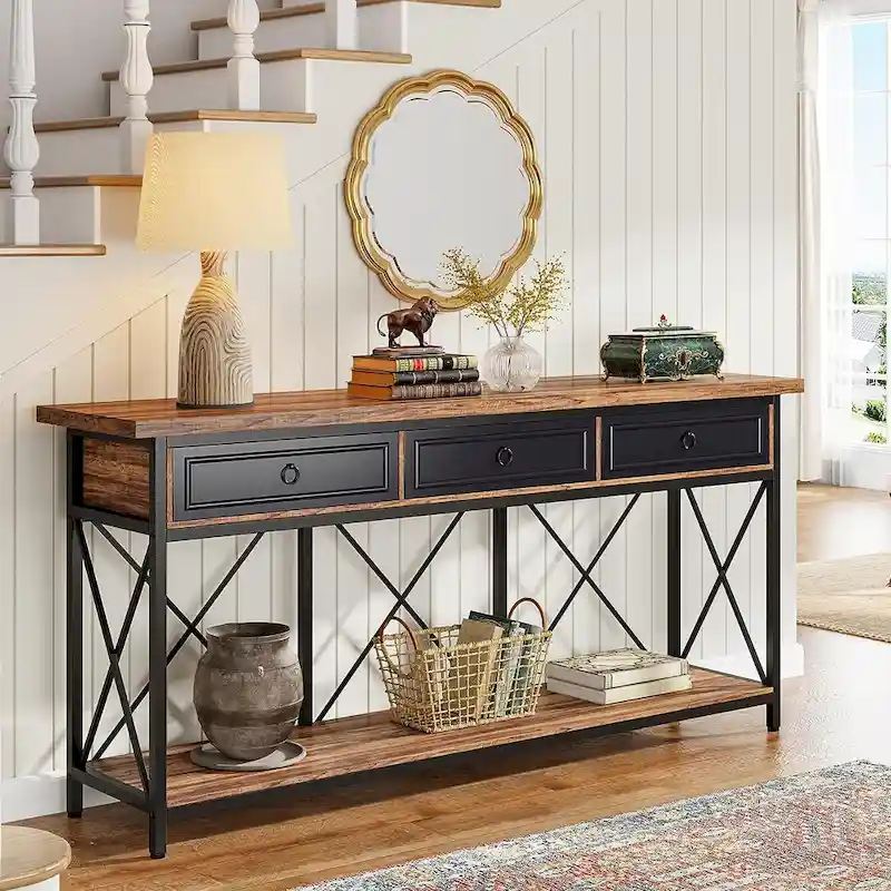 70.8 Farmhouse Console Table with 3 Drawers