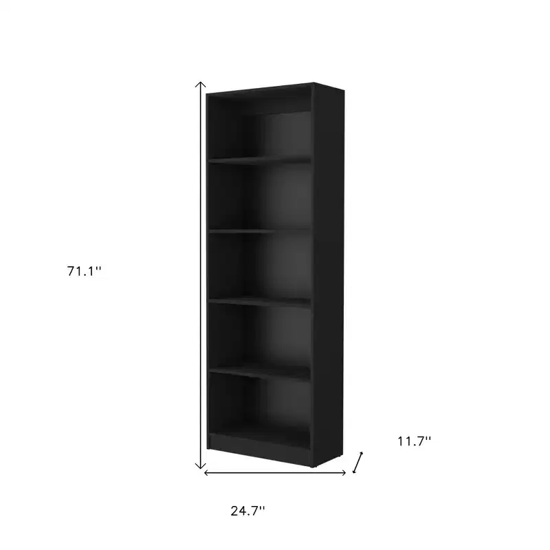 HomeRoots 71 Black Wood Five Tier Bookcase