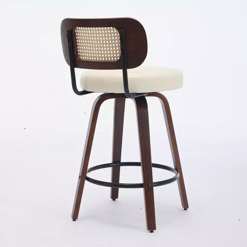 CLIHOME 3 Pieces Counter Height Bar Stools - 26 Rattan Counter Height Stools With Cane Back and Upholstered Seat