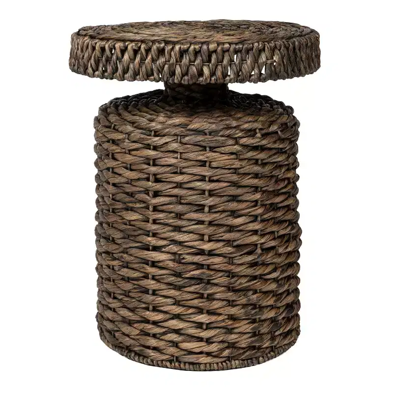 JONATHAN Y Marisol 19.65 Coastal Bohemian Handwoven Water Hyacinth Round Accent Side Table