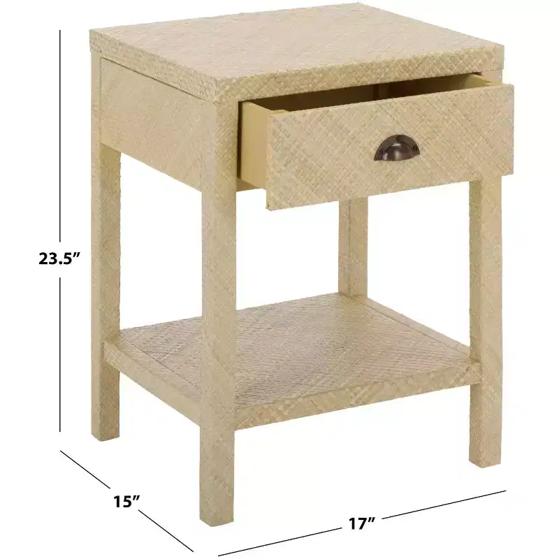 1-Drawer 1-Shelf Water Hyacinth Accent Table, Natural Finish, 16.94 lbs Capacity