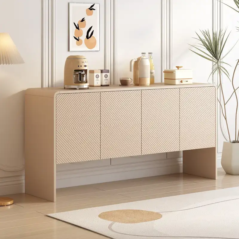 4-Door MDF Sideboard with Adjustable Shelves (Apricot Cream)