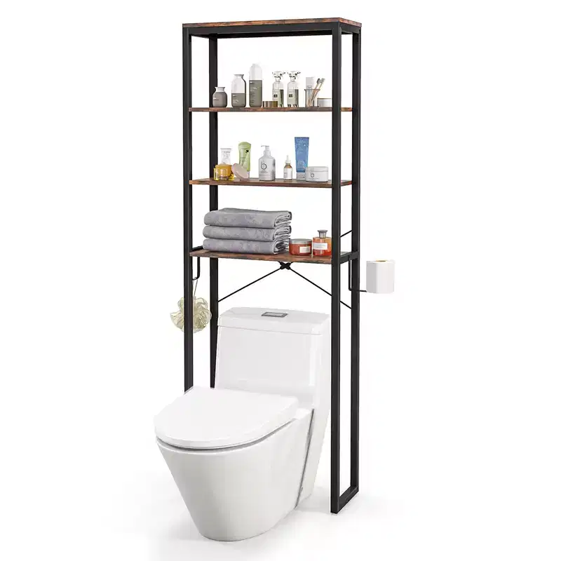 Costway Bathroom 4-Tier Over the Toilet Storage Rack Freestanding Organizer Rustic Brown